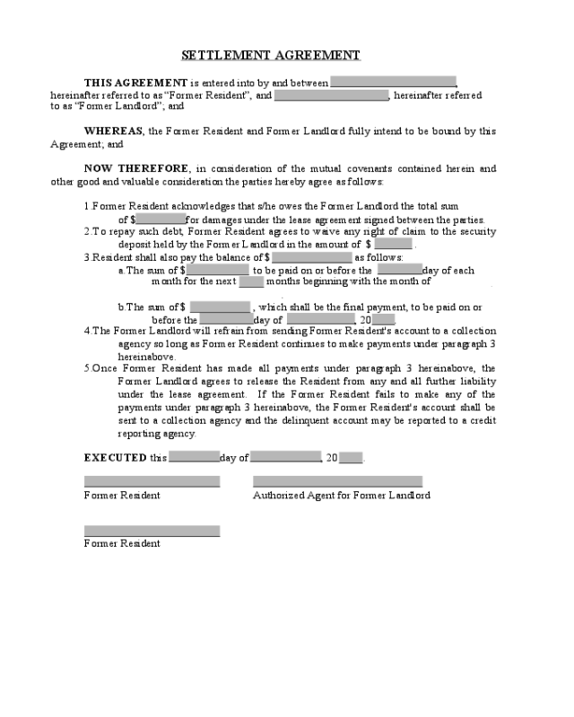 Debt Settlement Agreement Sample Master Template