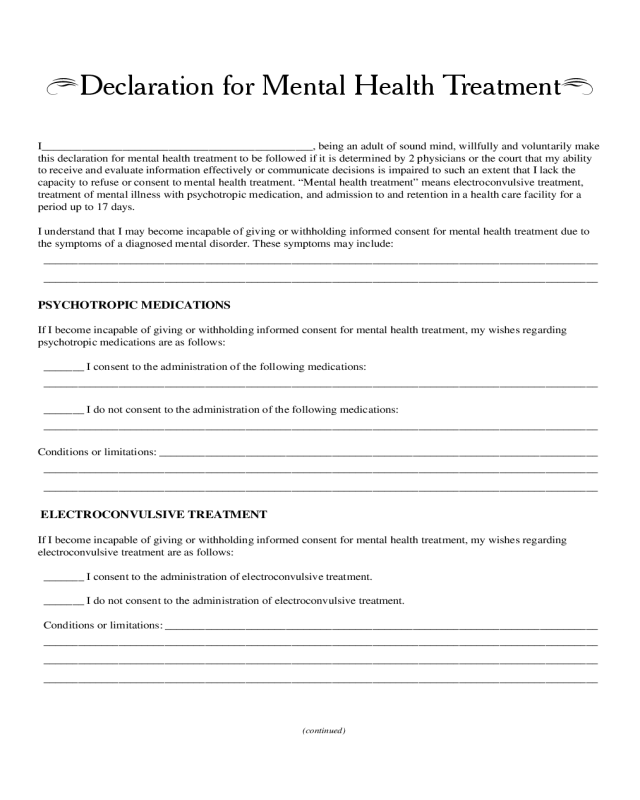 Declaration for Mental Health Treatment