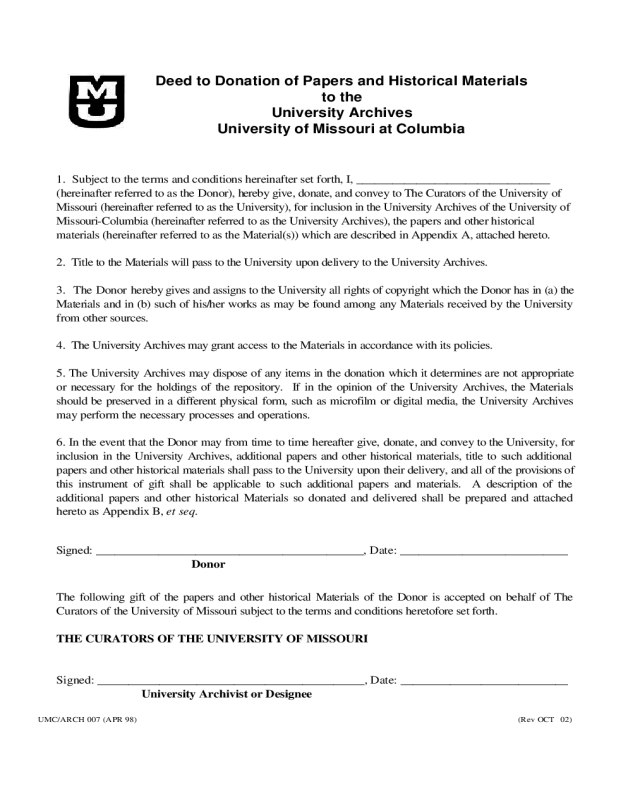 Deed of Donation Form - University of Missouri