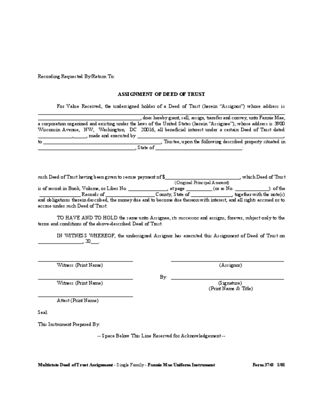 Deed of Trust Assignment Form