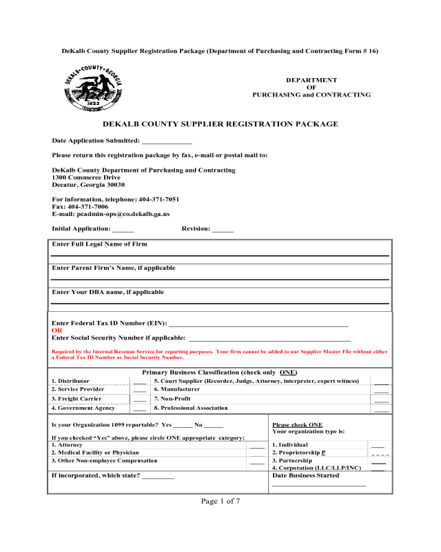 Dekalb County Supplier Registration Package - Georgia
