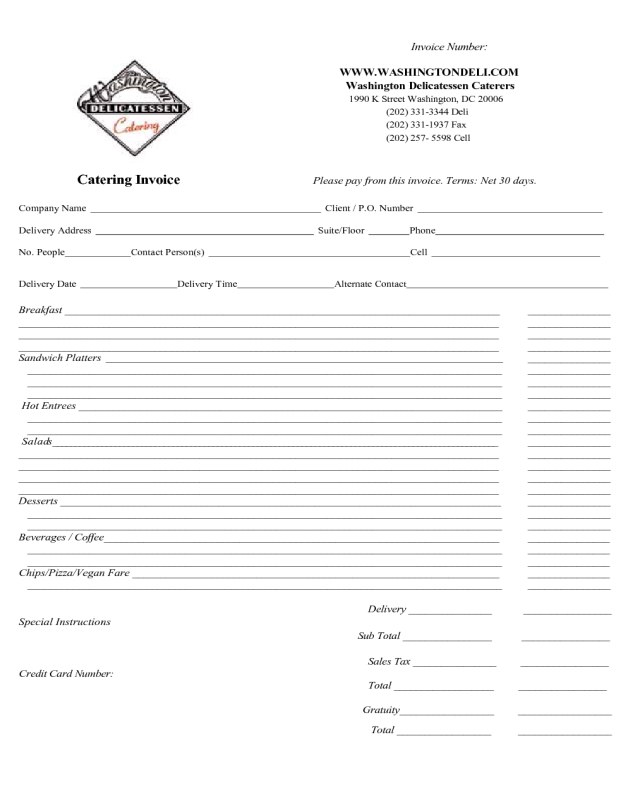 Delicatessen Catering Invoice Template