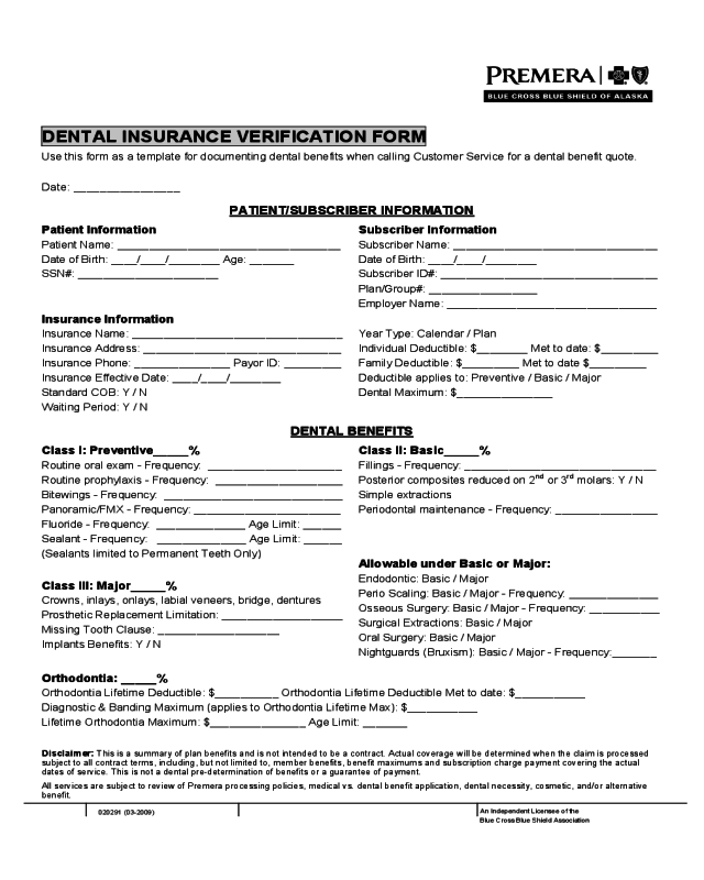 Dental Insurance Verification Form Download