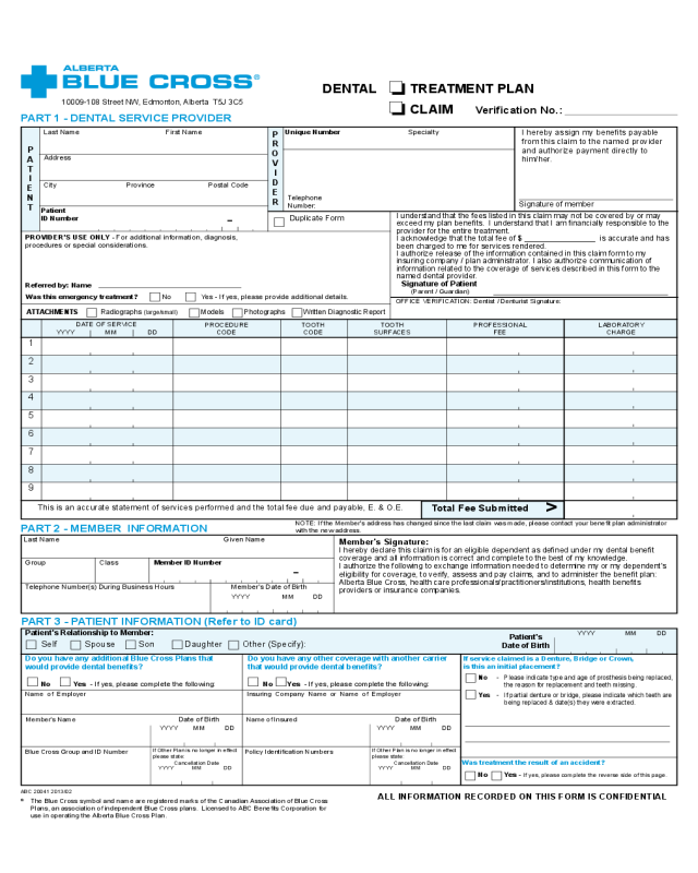 Dental Treatment Plan - Canada