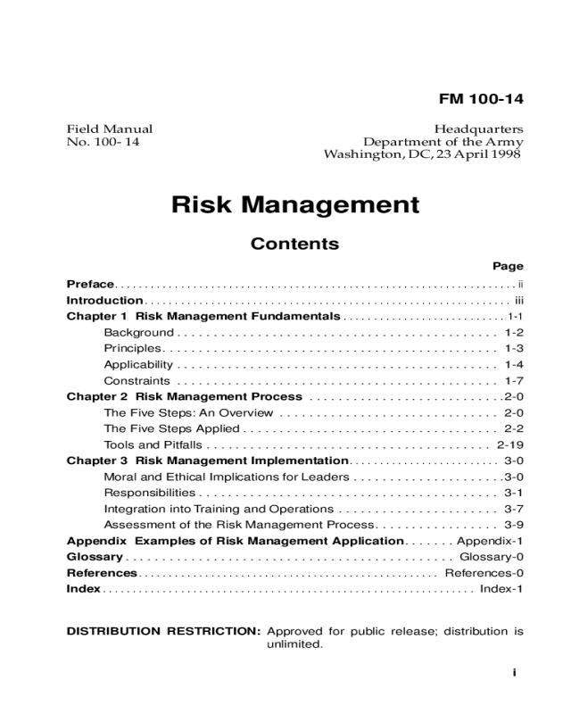 Detailed Risk Management Form