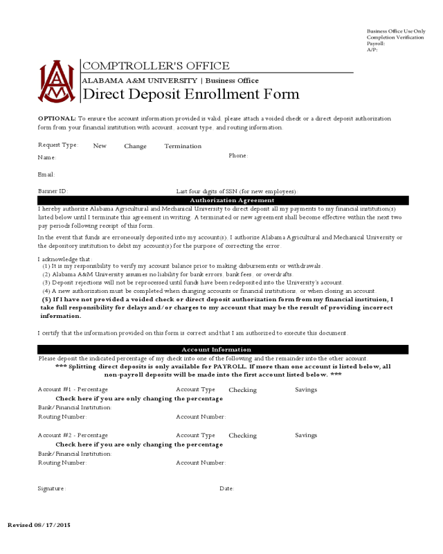 Direct Deposit Enrollment Form - Alabama