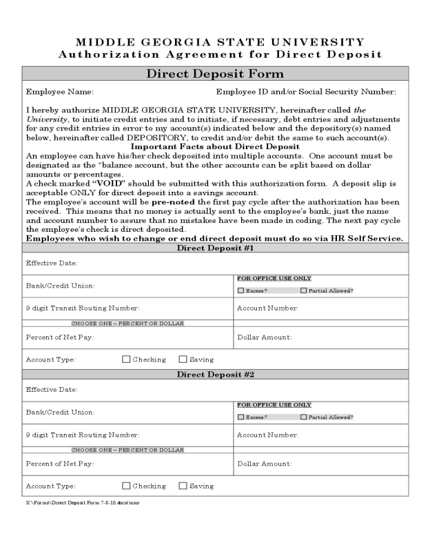 Direct Deposit Form - Middle Georgia State College