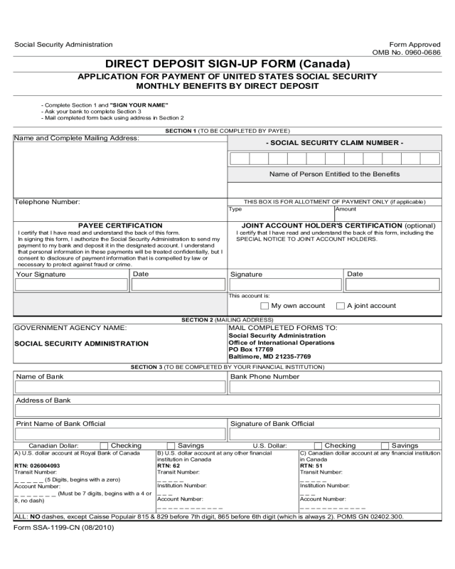 2021 social security direct deposit form fillable