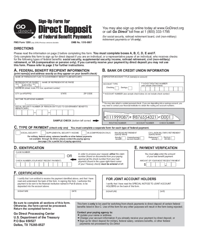 Direct Deposit Sign Up Form