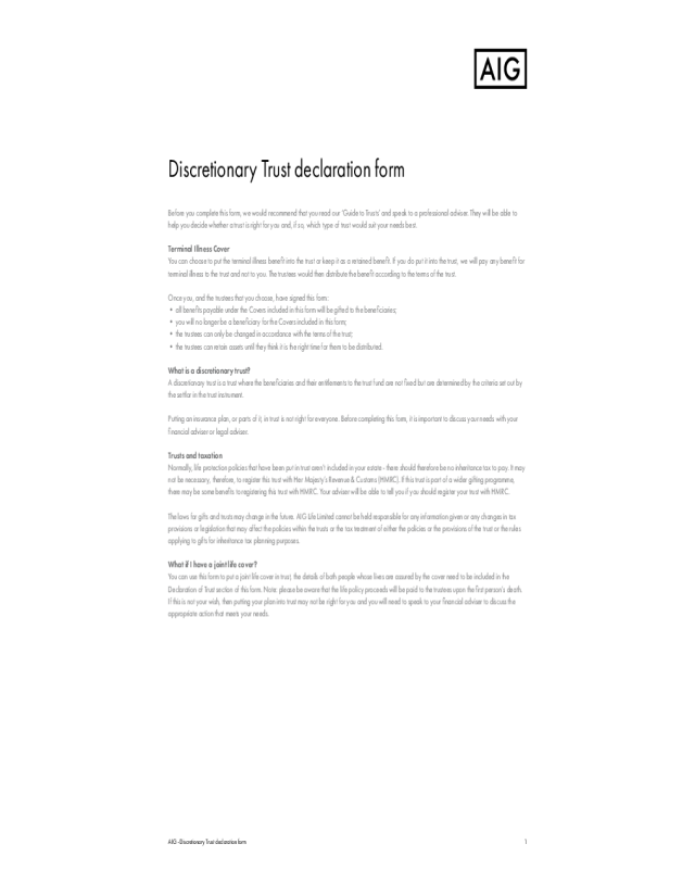 Discretionary Trust declaration form