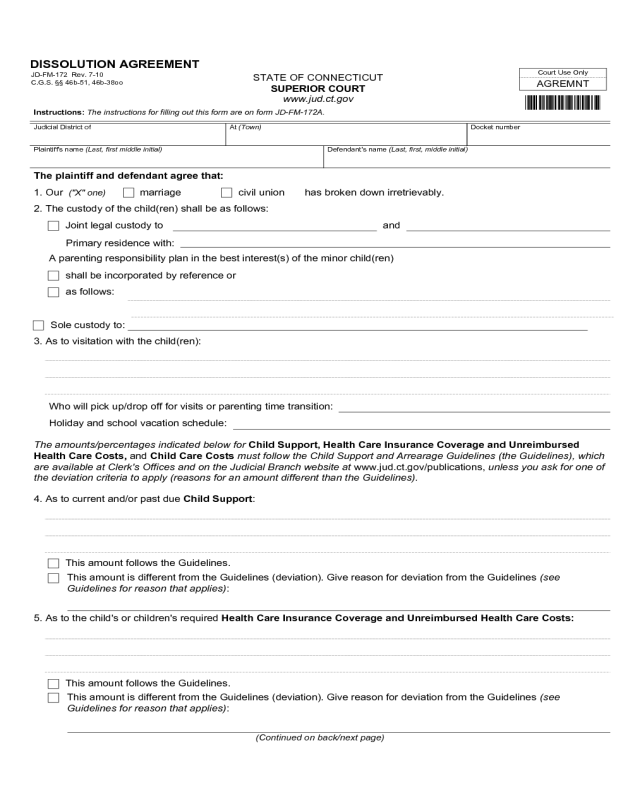 Dissolution Agreement of Marriage - Connecticut