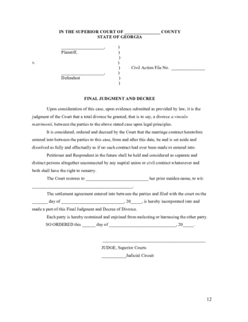 Divorce Judgment and Decree - Georgia - Edit, Fill, Sign Online | Handypdf