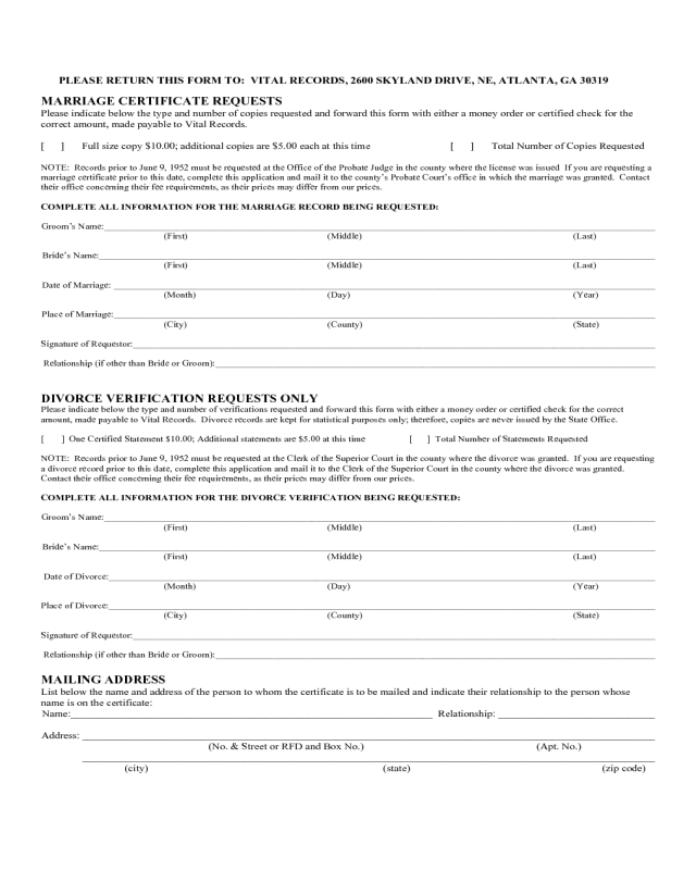Divorce Request Form - Georgia