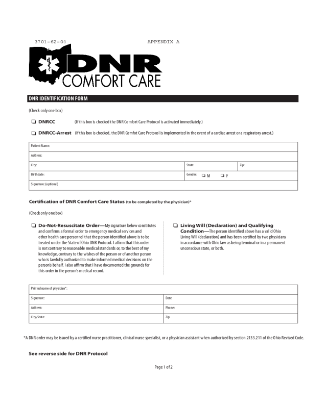 Printable Dnr Form Arizona Printable Forms Free Online