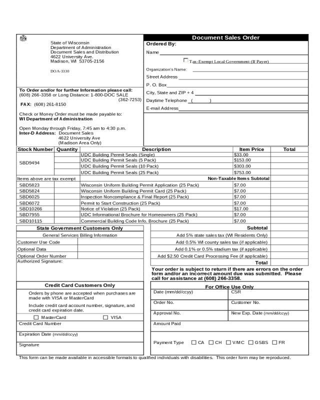 Document Sales Order - Wisconsin