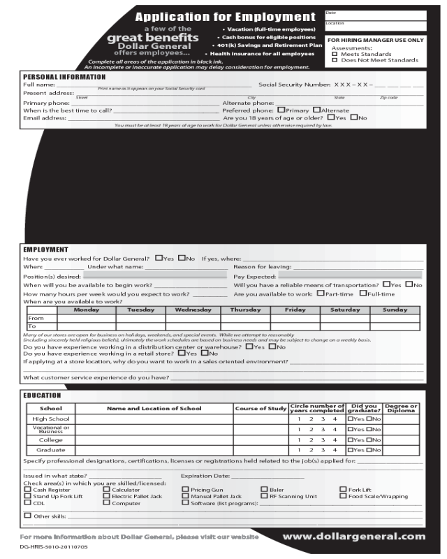 Dollar General Application Form Edit Fill Sign Online Handypdf 7877