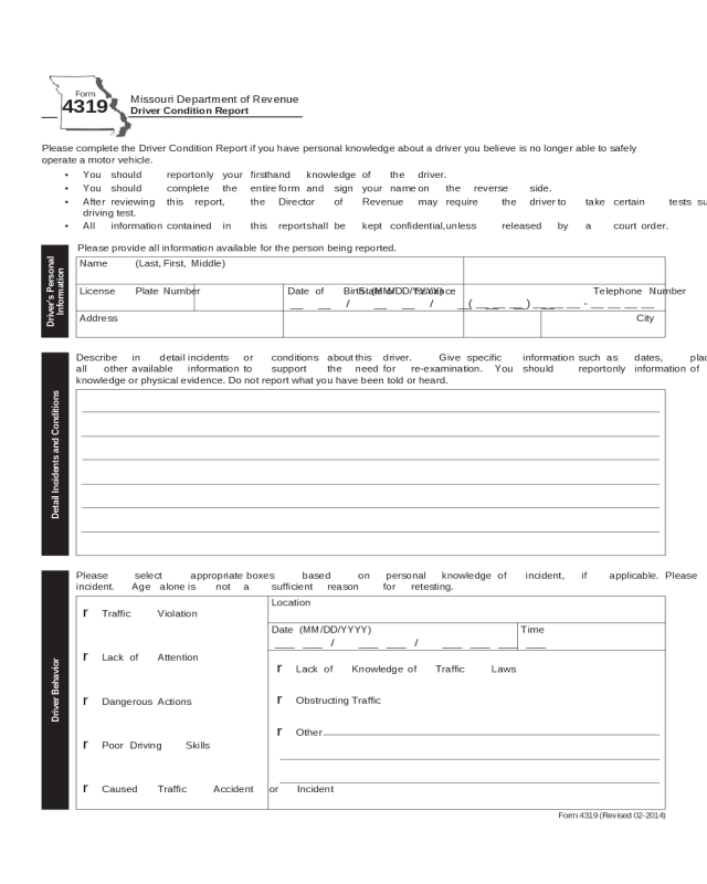 Driving Test Report Form - Missouri