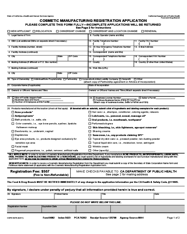 Drug Manufacturing License Application Form - California
