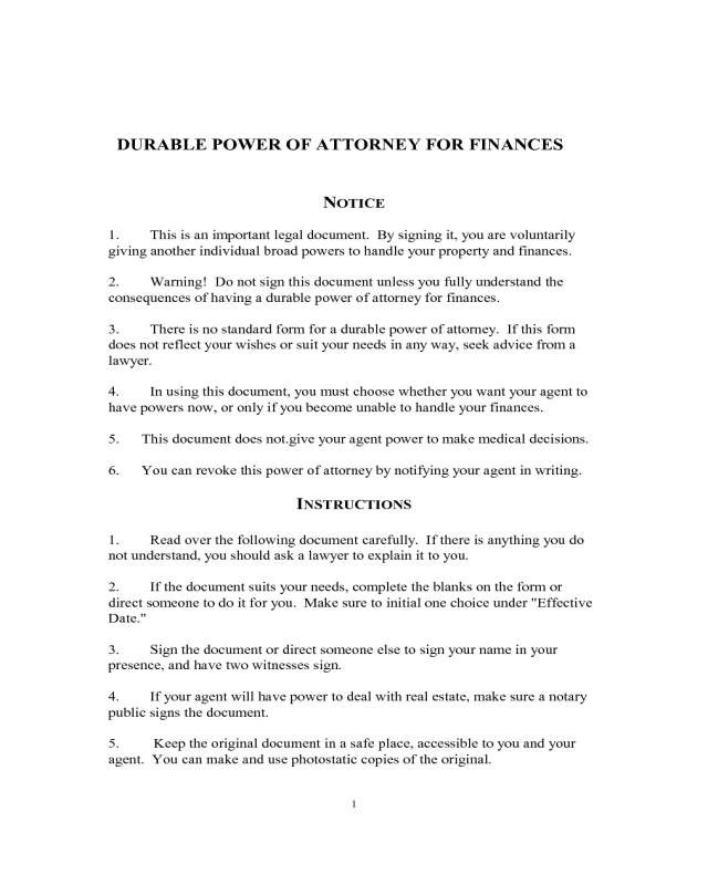 Durable Power of Attorney for Finances