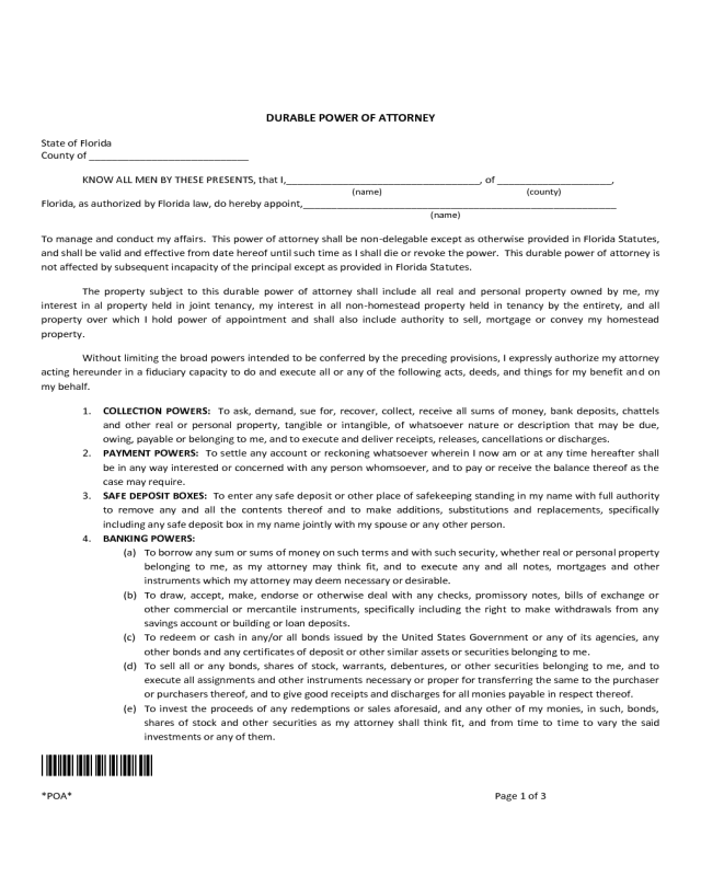 Florida General Durable Power Of Attorney Form Pdf