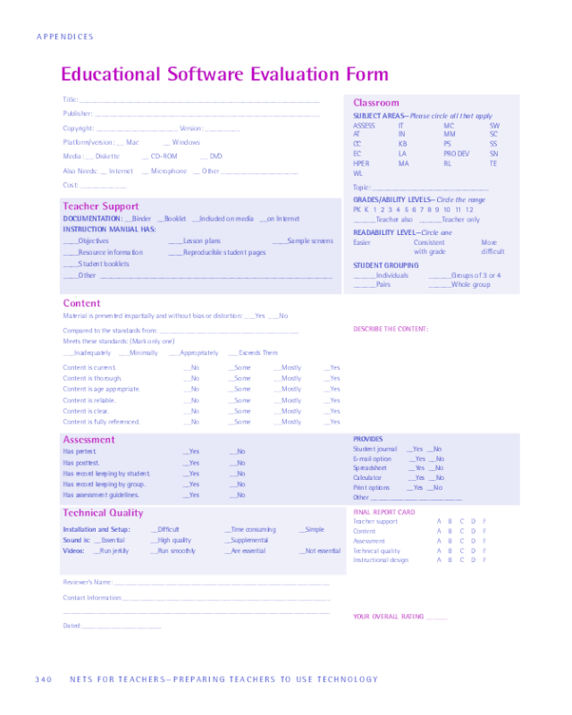 Educational Software Evaluation Form