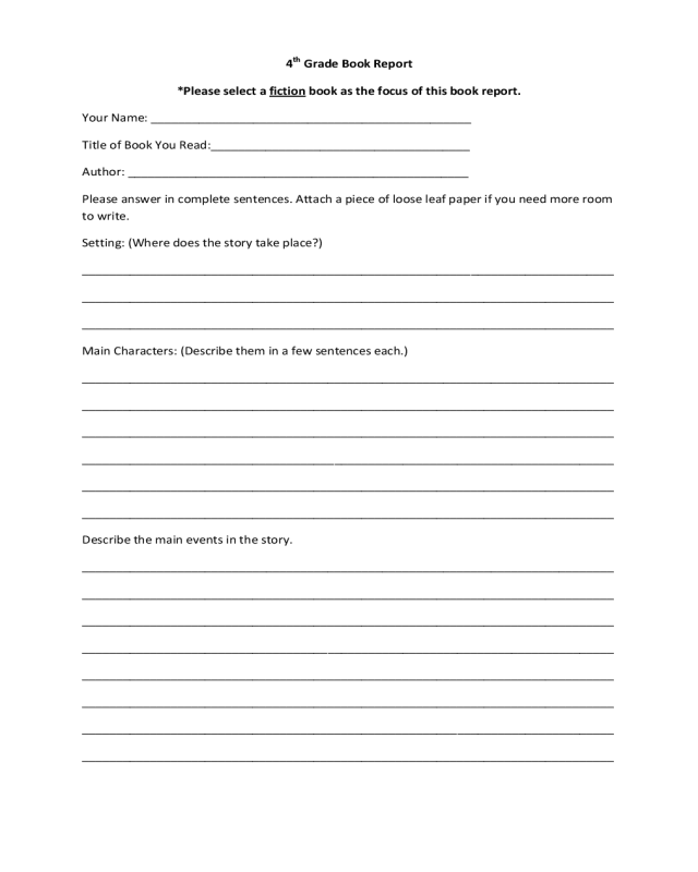 Elementary School Book Report Template