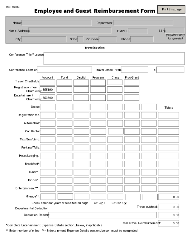 Employee and Guest Reimbursement Form
