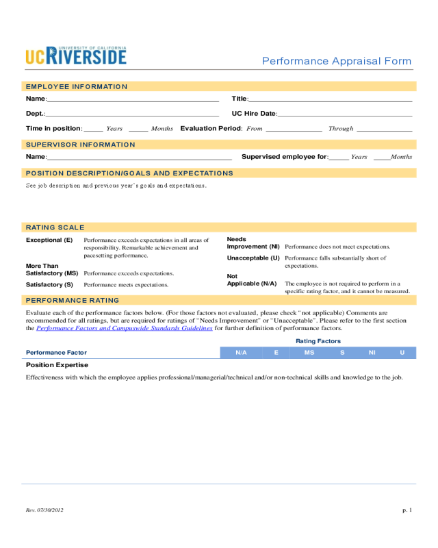 Employee Appraisal Form - University of California, Riverside