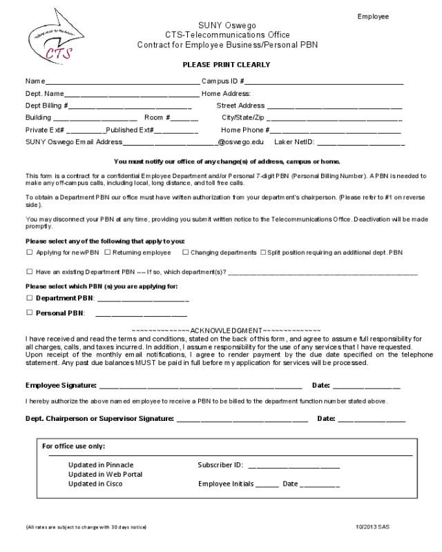 Employee Contract Form - State University of New York at Oswego