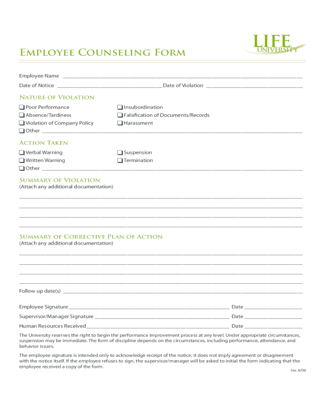 Employee Counseling Form - Georgia