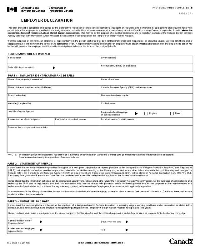 Employee Declaration Form - Canada