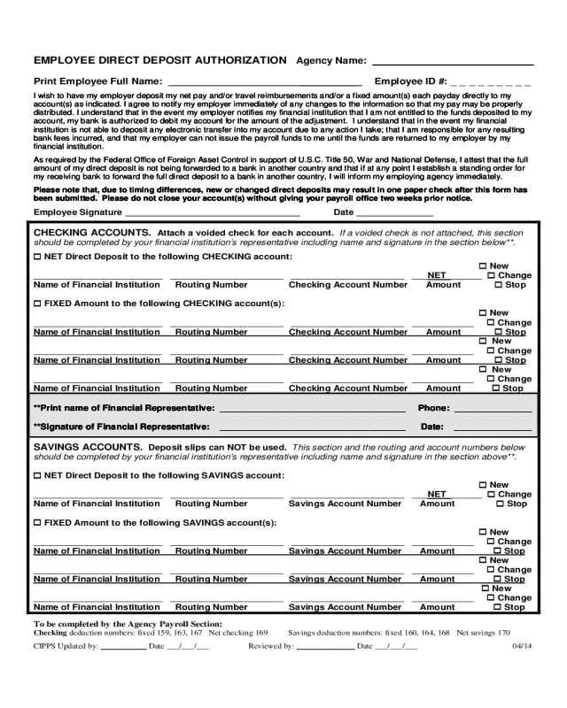 Employee Direct Deposit Authorization Form - Virginia