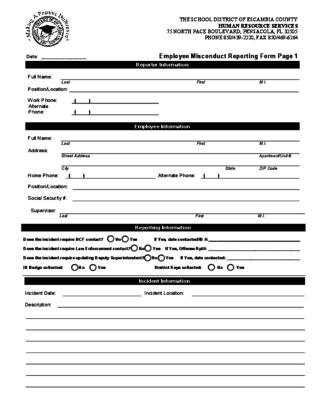 2025 Employee Misconduct Form Fillable Printable PDF Forms Handypdf