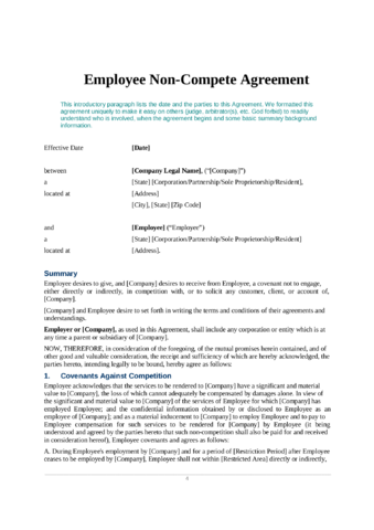 2024 Non-Compete Agreement Form - Fillable, Printable PDF & Forms ...