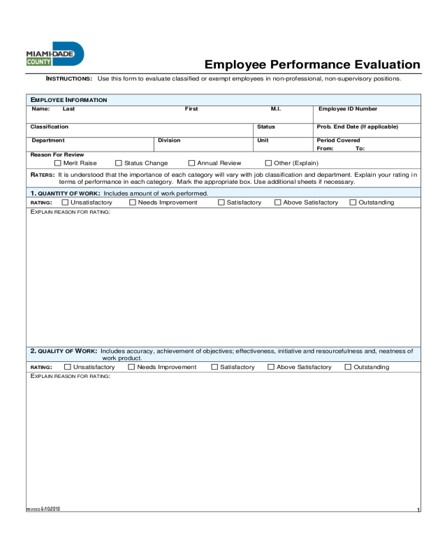 Employee Performance Evaluation Form - Florida