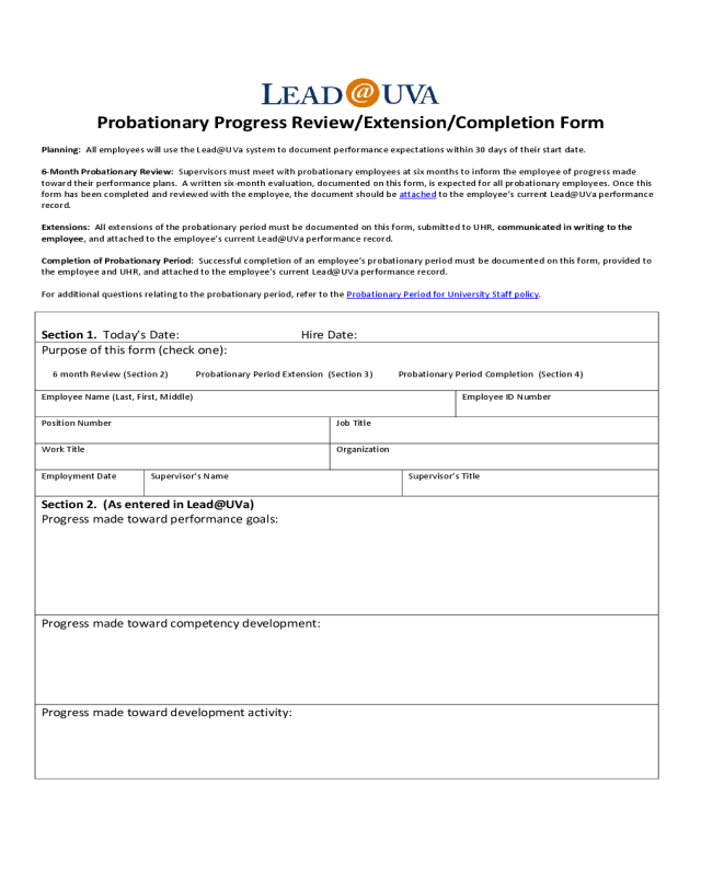 Employee Probation Form - University of Virginia