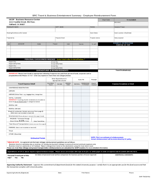 Employee Reimbursement Form