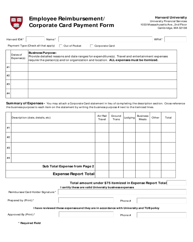 Employee Reimbursement/Corporate Card Payment Form