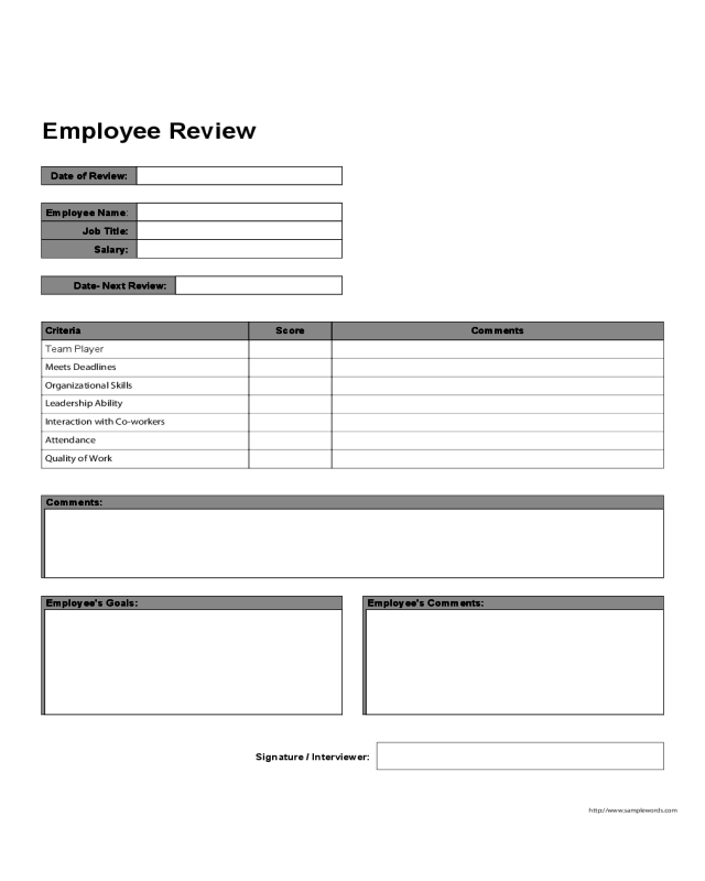 Employee Review Form Template