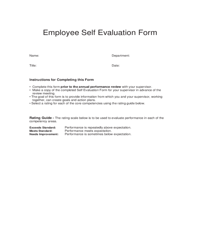 Employee Self Evaluation Form - Minnesota