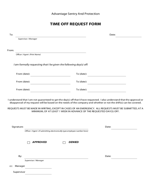 Employee Time Off Request Form Format