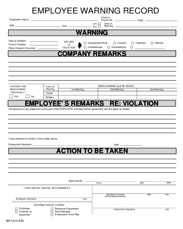 Employee Warning Record