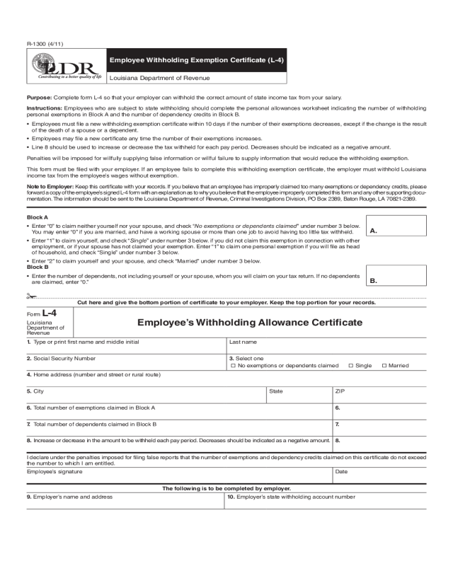 Employee Withholding Exemption Certificate (L-4) -Louisiana