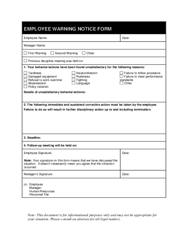 Employee Write Up Warning Notice Form