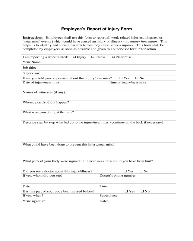 Employee's Report of Injury Form - University of Iowa