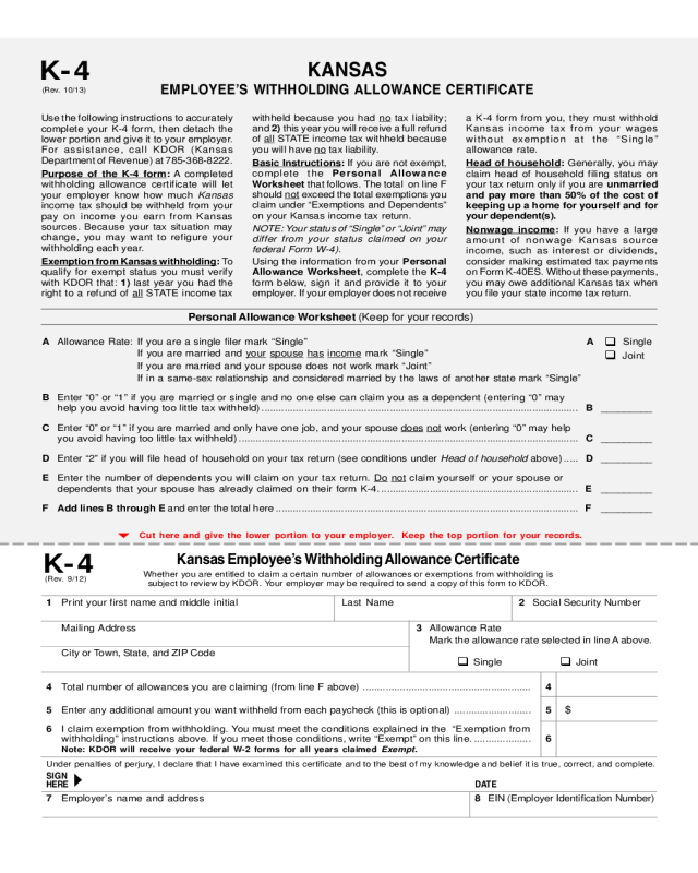 Employees Withholding Allowance Certificate - Kansas