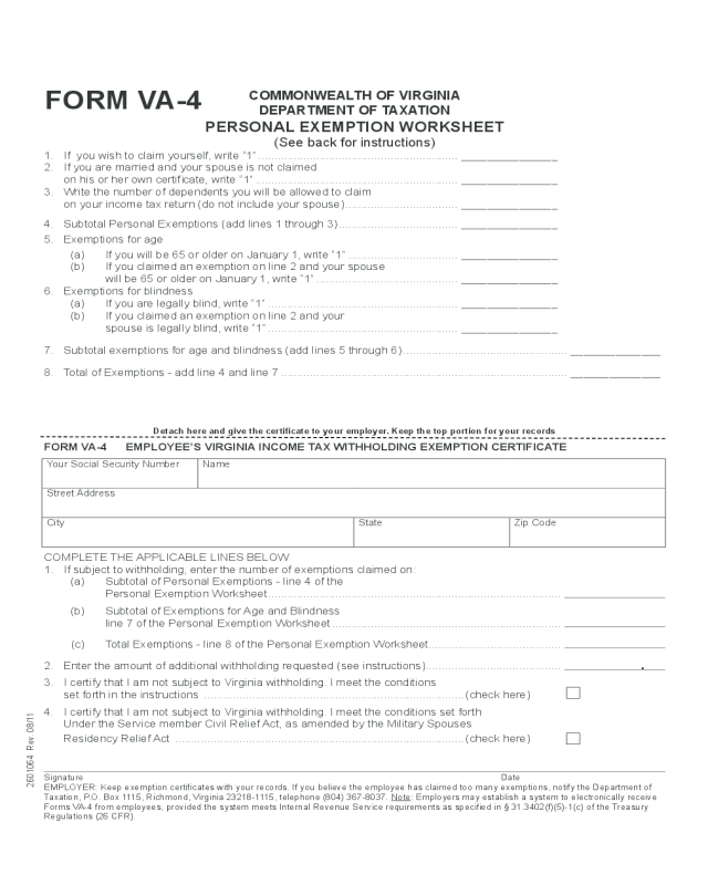 Employee's Withholding Exemption Certificate - Virginia