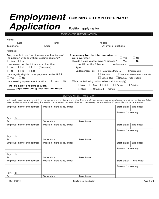 Employment Application - Alaska
