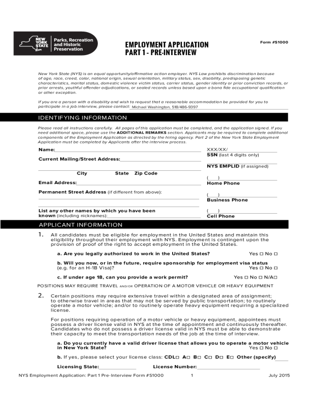 Employment Application (pdf) - New York State Parks