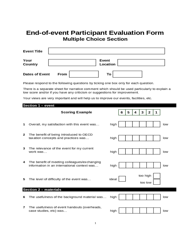 End-of-event Participant Evaluation Form